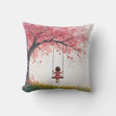 小さな女の子オンさくらんぼツリースイング クッション (正面)