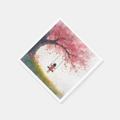 小さな女の子オンさくらんぼツリースイング スタンダードカクテルナプキン (角)