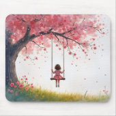 小さな女の子オンさくらんぼツリースイング マウスパッド (正面)