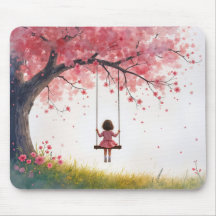 小さな女の子オンさくらんぼツリースイング