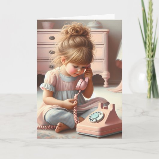 小さな女の子オンレトロ電話 カード (正面)