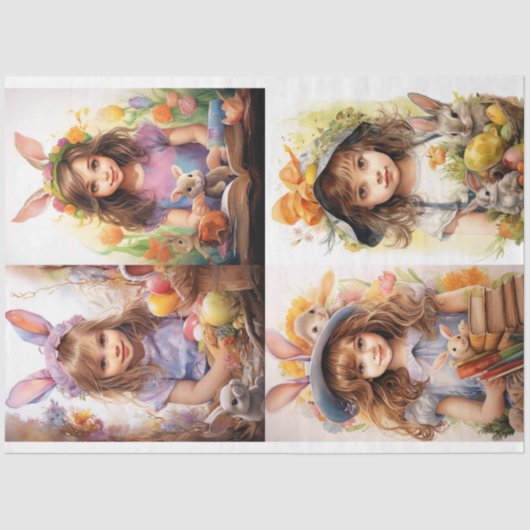 小さな女の子オン復活祭コラージュ1デクページ紙 薄葉紙 (正面)