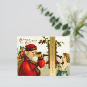 小さな女の子オン電話とサンタクロース シーズンポストカード (スタンド正面)