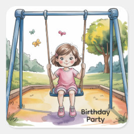 小さな女の子オン・スイング4th誕生日パーティー スクエアシール