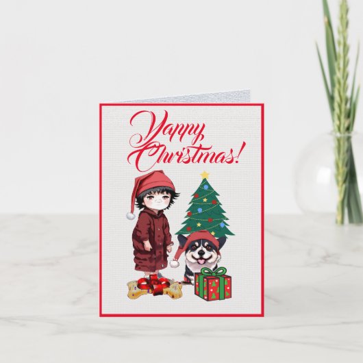 小さな女の子カスタムクリスマスカード付き可愛いコーギ犬 カード (正面)