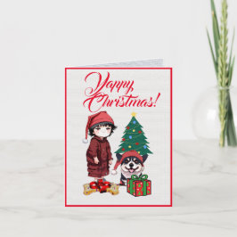 小さな女の子カスタムクリスマスカード付き可愛いコーギ犬 カード