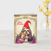 小さな女の子カスタムクリスマス付きキュートラサアプサドッグ カード (黄色い花)