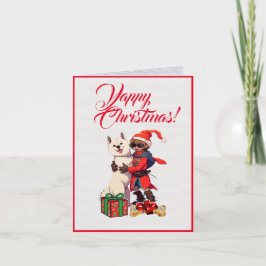 小さな女の子カスタムクリスマス付き可愛いサモイドッグ カード