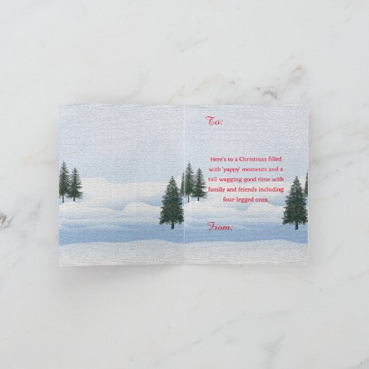 小さな女の子カスタムクリスマス付き可愛いパグ犬 カード (内部)