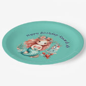 小さな女の子カスタムマーメイドバースデーパーティーティール(緑がかった色) ペーパープレート (アングル)