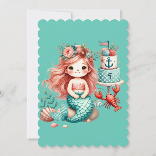 小さな女の子カスタムマーメイドバースデーパーティー招待状 招待状 (裏面)