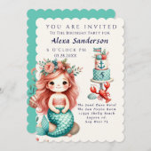 小さな女の子カスタムマーメイドバースデーパーティー招待状 招待状 (正面/裏面)