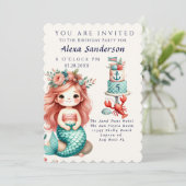 小さな女の子カスタムマーメイドバースデーパーティー招待状 招待状 (スタンド正面)