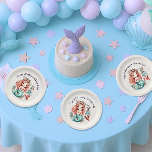 小さな女の子カスタムメルメイド誕生日パーティーピンク ペーパープレート