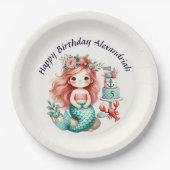 小さな女の子カスタムメルメイド誕生日パーティーピンク ペーパープレート (正面)