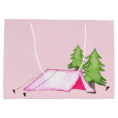 小さな女の子キャンピングをテーマパーソナライズされた ラージペーパーバッグ (裏面)