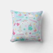 小さな女の子キュートラマコーンパステルパターン クッション (正面)