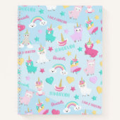 小さな女の子キュートラマコーンパステルパターン ノートブック (正面)