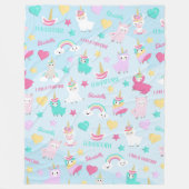 小さな女の子キュートラマコーンパステルパターン フリースブランケット (正面)