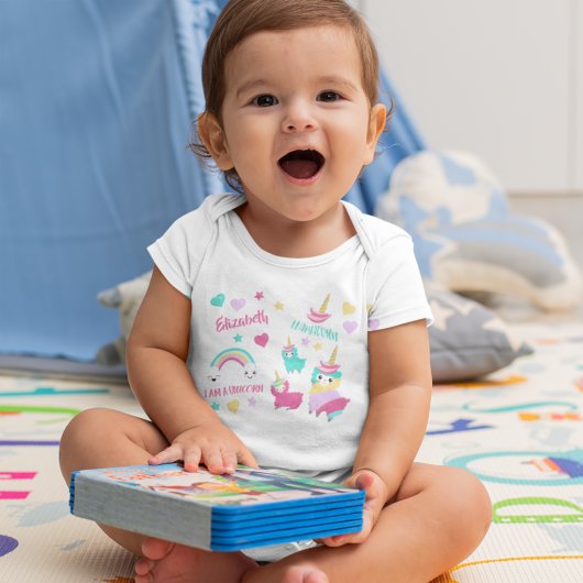 小さな女の子キュートラマコーンパステルパターン ベビーボディスーツ