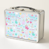 小さな女の子キュートラマコーンパステルパターン メタルランチボックス (正面)