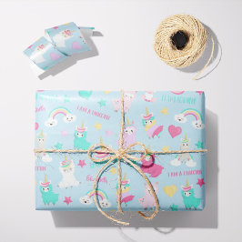 小さな女の子キュートラマコーンパステルパターン ラッピングペーパー