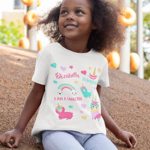 小さな女の子キュートラマコーンパステルパターン Tシャツ