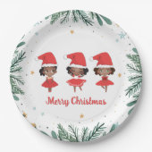 小さな女の子クリスマスサンタハットバレリーナス ペーパープレート (正面)