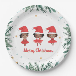 小さな女の子クリスマスサンタハットバレリーナス ペーパープレート