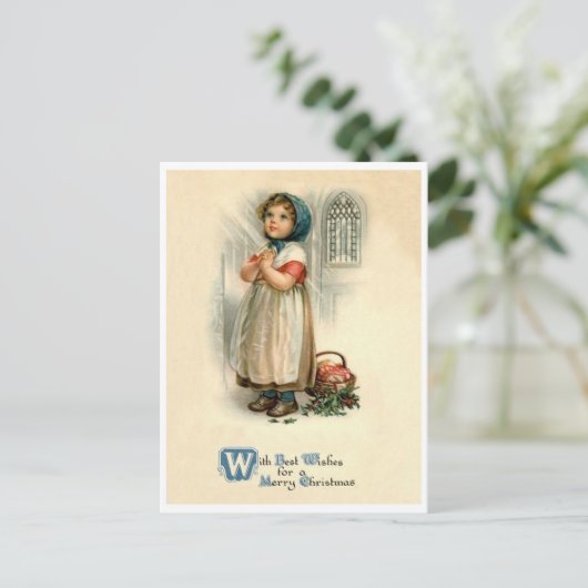 小さな女の子クリスマス祈りの言葉、宗教、ヴィンテージ ポストカード (スタンド正面)