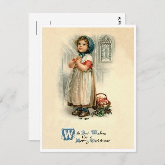 小さな女の子クリスマス祈りの言葉、宗教、ヴィンテージ ポストカード (正面/裏面)