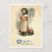 小さな女の子クリスマス祈りの言葉、宗教、ヴィンテージ ポストカード (正面)