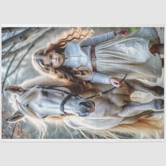 小さな女の子クリームドレスホワイトホースストーリーブックファーム 薄葉紙 (正面)