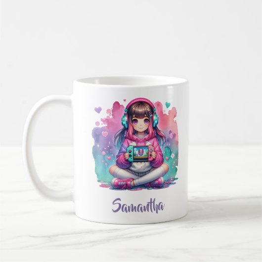 小さな女の子ゲーマーがビデオゲームをプレイ コーヒーマグカップ (左)