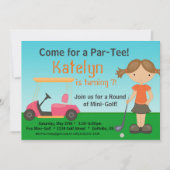 小さな女の子ゴルファーゴルフ誕生日パーティーの招待 招待状 (正面)