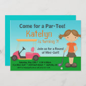 小さな女の子ゴルファーゴルフ誕生日パーティーの招待 招待状 (正面/裏面)