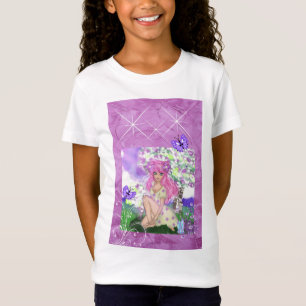 小さな女の子シャツとPInk髪の若い女の子の座る Tシャツ