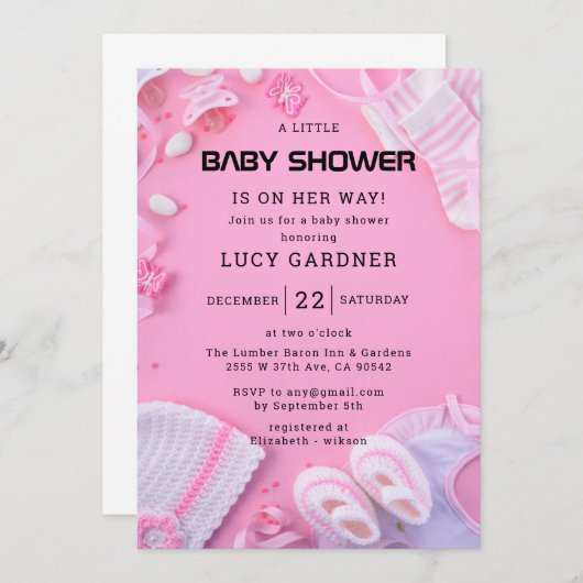 小さな女の子シャワー 招待状 (正面/裏面)