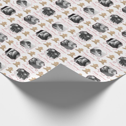 小さな女の子ジンジャーブレッドピンクレッドフォトクリスマス ラッピングペーパー (角)