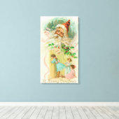 小さな女の子スインスルーベッドルームドア キャンバスプリント (インサイチュ (ウッドフロア))