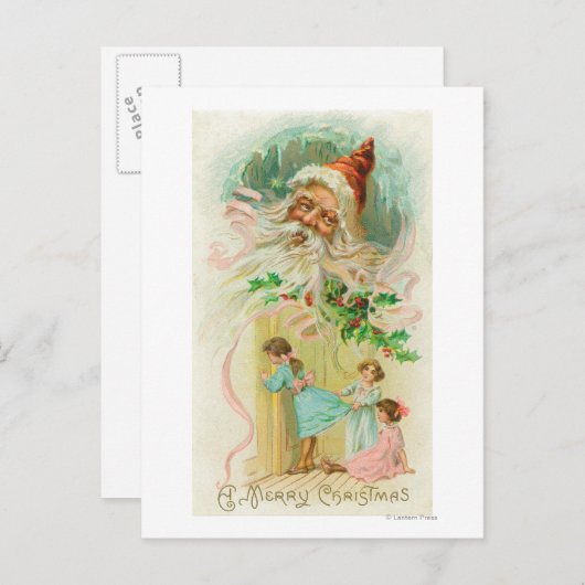 小さな女の子スインスルーベッドルームドア ポストカード (正面/裏面)