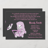 小さな女の子スケルトンベビーシャワー招待状カード 招待状 (正面/裏面)