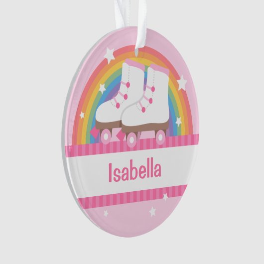 小さな女の子スケーターレインボーアンドスターパーソナライズされたズ オーナメント (正面)
