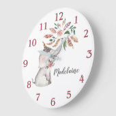 小さな女の子ズボホピンクグレーベビーゾウ ラージ壁時計 (傾斜)