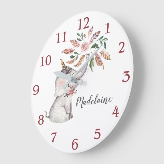 小さな女の子ズボホピンクグレーベビーゾウ ラージ壁時計 (傾斜)