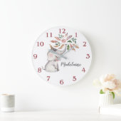 小さな女の子ズボホピンクグレーベビーゾウ ラージ壁時計 (ホーム)