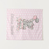 小さな女の子ゾウのピンクシルバーバルーン名 タペストリー (正面(横))