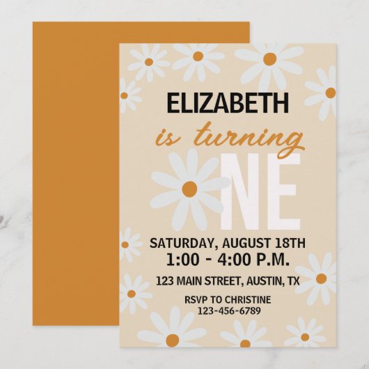 小さな女の子デイジー最初の誕生日招待状 招待状 (正面/裏面)