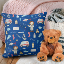 小さな女の子ドクターメディカルパターン（名前、青）