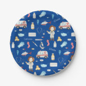 小さな女の子ドクターメディカルパターン（名前、青） ペーパープレート (正面)